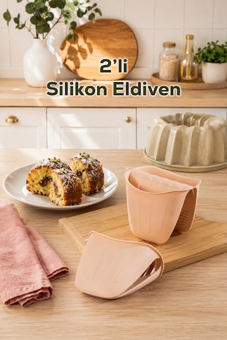 Porsima 33006-1 Silikon 2li Fırın Eldiveni Isı Yalıtımlı Mikrodalga Fırın Tencere Tepsi Tutacağı Krem