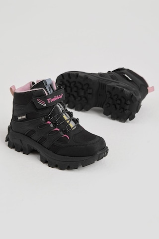 Tonny Black Kalın Kauçuk Taban Lastik Bağcıklı Cırtlı Çocuk Unisex Siyah Pudra Outdoor Trekking Bot Tbkmn340 Siyah Pudra