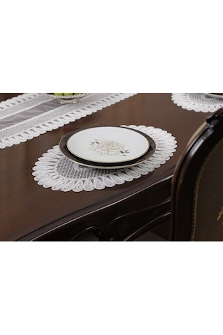 Amerikan Servis Supla Ve Runner Seti 8 Kişilik Set Nakışlı Vivien Bej