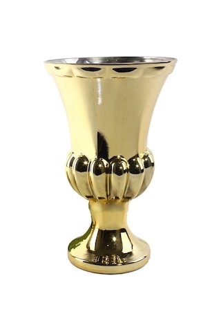 Cam Vazo Antik Kupa Tasarım Altın Renk 28x20 Cm