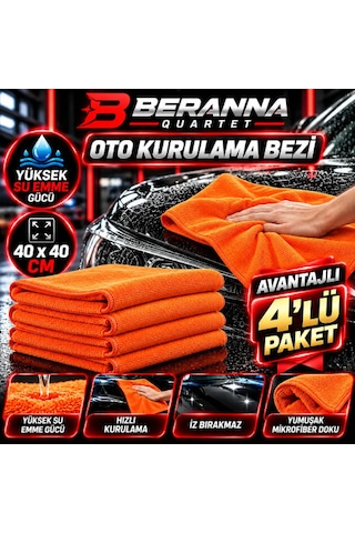 Microfiber Oto Kurulama Bezi 40x40 400 Gsm Kalın Dokulu Turuncu Avantajlı 4 Lü Paket