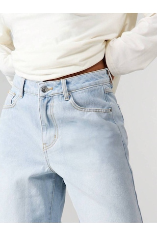 Buz Mavi Palazzo Pantolon Wide Leg Yüksek Bel Denim Jeans Mavi
