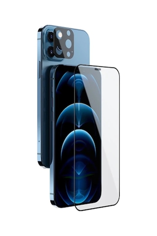 Apple Uyumlu iPhone 12 Pro Max 2in1 Full Glue Tempered Cam Ekran Koruyucu +kamera Lens Set- 5775