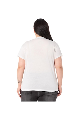 Disentis Büyük Beden Parlak Baskılı Bisiklet Yaka Beyaz T-shirt-beyaz Gri Beyaz - Gri