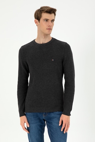U.S. Polo Assn. Erkek Slim Fit Bisiklet Yaka Antrasit Melanj Basic Kazak 50298282-VR081