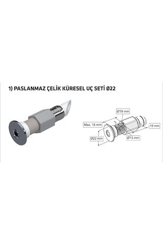 Yapıtaşı Yt323 Ø22 Küresel Uçlu L Tipi Esnek Taharet Çubuğu Rekorlu 60mm