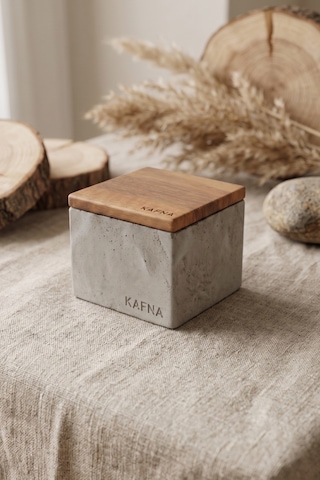 Kafna Küçük Boy Beton Mum Doğal Ahşap Kapaklı Minimalist Dekor Mum Diğer