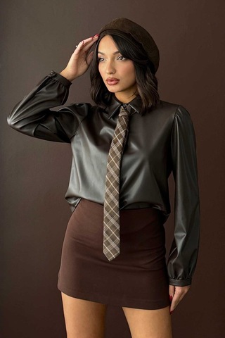 Verymoda Suni Deri Gömlek - F2044 MÜRDÜM