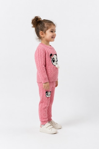 Babyhola 1-5 Yaş Kız Çocuk Panda Desenli Saç Örgü Kışlık Triko Takım 23217 Fuşya