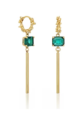 Biju By Servi Zümrüt Yeşili Baget Taşlı Sallantılı Altın Renk Küpe-280 Gold
