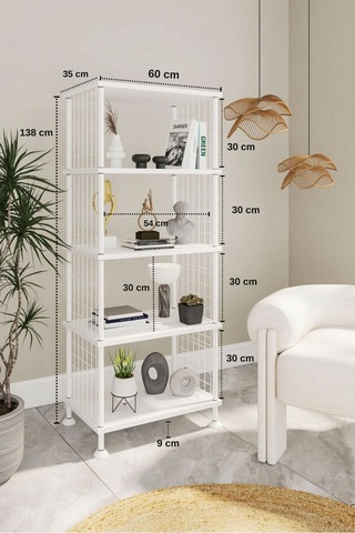 Çevir Kur Beyaz 5 Raflı Kitaplık Metal Aksamlı Çok Amaçlı Düzenleyici Raf Ve Organizer Beyaz