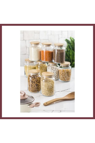 Storeşahin 9 Lu Set Bambu Kapaklı Cam Kavanoz & Erzak Saklama Kabı 800 Ml Orta Boy Vakum Kapak Shn0720