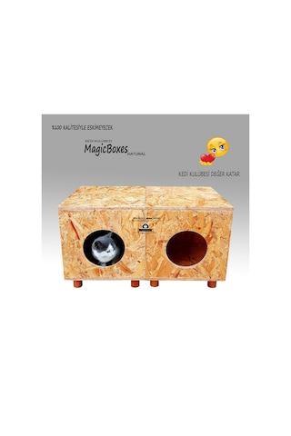 Kedi Kulübesi Profesyonel Magicboxes Natural Ahşap Kedi Evi 37 x 36 x 62 CM