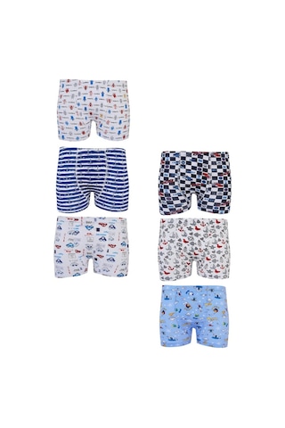 Tutku 6Lı Erkek Çocuk Renkli Boxer Desenli Baskılı Pamuklu Rahat