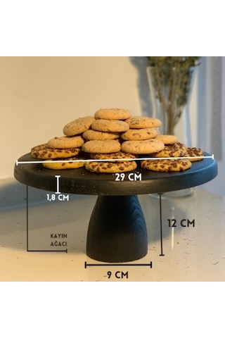 Lucca Siyah 29 Cm Ahşap 12 Cm Ayaklı Yuvarlak Pasta Sunum Tabağı