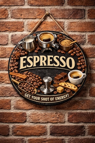 Mayeka Espresso Retro Temalı Cafeler Kahveciler Baristalar İçin Ahşap Duvar Kapı Dekoratif Süs Tablo 11