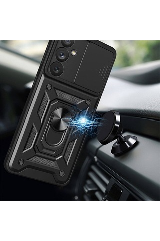 Zore Galaxy Uyumlu A54 Kılıf Magnetik Standlı Kamera Korumalı Sürgülü Vega Kapak - Siyah Siyah