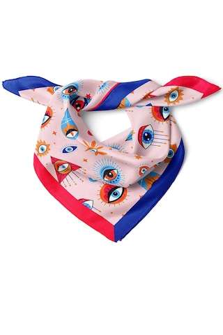 Minjuan Rong Göz Desenli Fular/bandana Pembe - Kırmızı