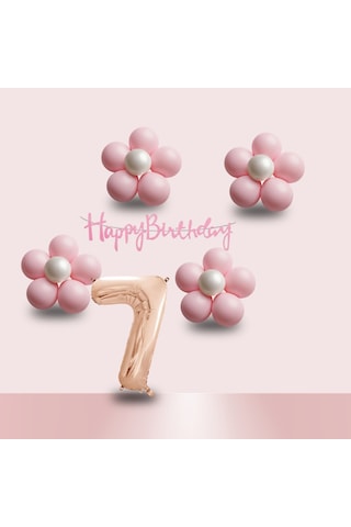 7 Yaş Pembe Papatya Temalı Rosegold Rakam Pembe Happy Birthday Banner Doğum Günü Süsleme