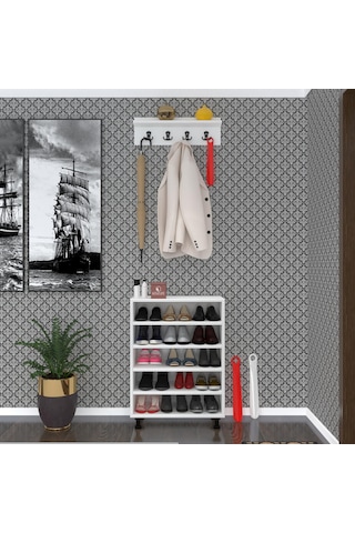 Kenzlife Ayakkabılık Başmak5 Byz 83 060 30 Kapaksız 5 Raflı 15 Çift Ayakkabı Kapasitesi Ahşap
