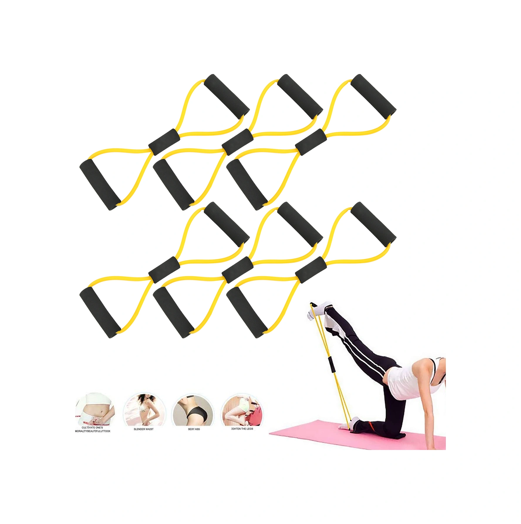 Vkemall 6 Adet Sarı Tpe+köpük Dirence Bandı - Pilates Ve Üst Vücut Güç Antrenmanı İçin Ev, Spor Salonu Ve Dışarıda Kullanım Sarı