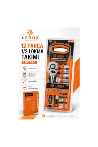 12 Parça 1/2" Lokma Takımı Cr-v Çelik Cırcırlı Kol Oto, Motosiklet Ve Ev Tamiri İçin Profesyonel