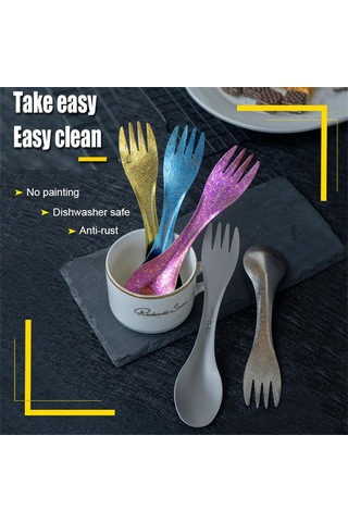 Gajeena Titanyum Materyal 16.5 Cm Çift Kullanımlı Çatal-kaşık 16 G, Renk Seçenekli Çok Renkli