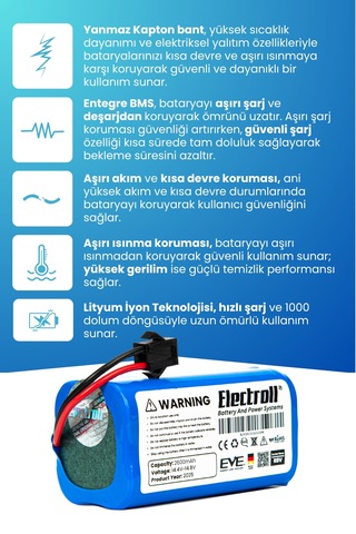 Lenovo Robot Vacuum Cleaner E1 Uyumlu Batarya 2600mah Pil