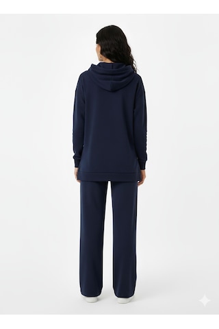 Soft&Basic Kapüşonlu Yanları Çıt Çıt Detaylı Sweatshirt Ve Nervürlü Pantolon Alt Üst Takım Lacivert