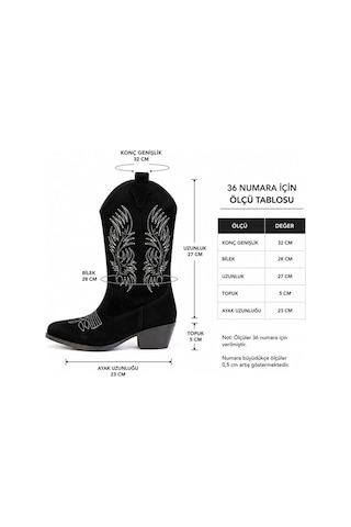 Preshley Kadın Clind Siyah Süet Nakişlii Western Kovboy Bot & Çizme