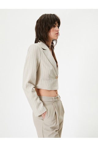 Koton Crop Blazer Ceket Uzun Kollu Bej Çizgili 4sak50080pw Ekru