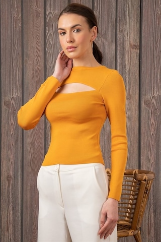 Kadın Degajeli Uzun Kollu Hardal Bluz-Hardal