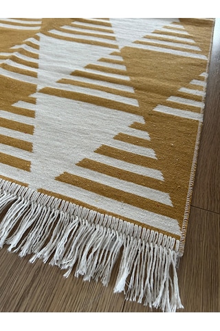 Hardal Geometrik Desenli Modern Kilim - Makinada Yıkanabilir Renkli