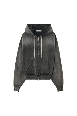 T By Alexander Wang Kristal Detaylı Kısa Kapüşonlu Sweatshirt Gri