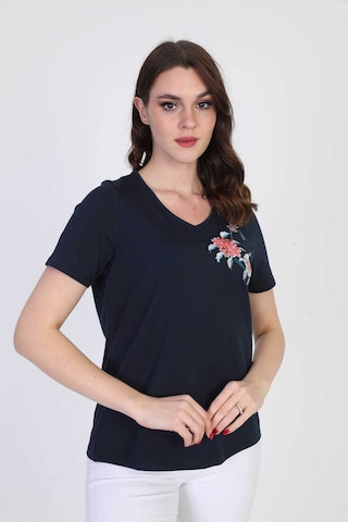 Ella Camelia Kadın Nakış Işleme Detaylı Bluz 5010078 Lacivert Melanj