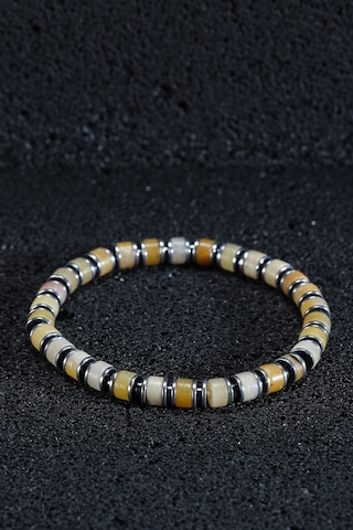 Ssilhoutte Doğaltaş Sertifikalı Akik Taşı Ve Hematit Erkek Doğal Taş Hediye Bileklik,bijuteri Erkek Bileklik Sarı