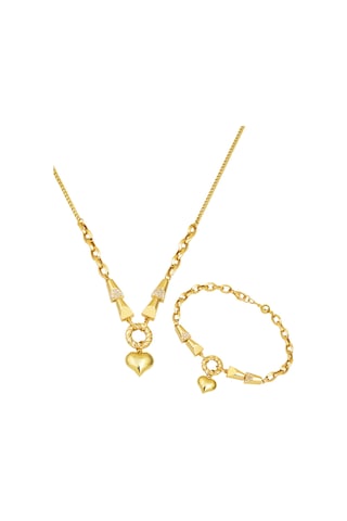 Zincirli Kalp İkili Set 14 Ayar Altın