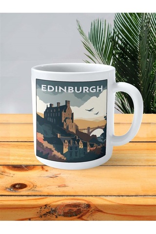 Edinburgh Baskılı Kupa Bardak Kişiye Özel Desen Çok Renkli