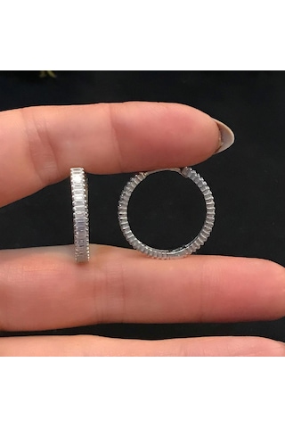 Stela Gümüş Halka Baget Küpe Beyaz 2,5 CM