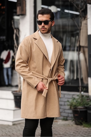 Mero Life Erkek Hardal Kemerli Oversize Rahat Kesim Kaşe Kaban HARDAL