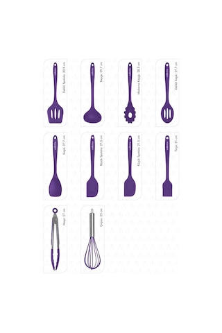 Salvatore 10 Parça Mor Isıya Dayanıklı Yanmaz Yapışmaz Silikon Spatula Seti - Vlt1156 0