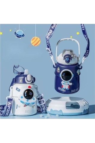 Willowhaven 850ml Paslanmaz Çelik Astronot Karikatür Kayışlı Taşınabilir Çocuk Saman Izoleli Şişesi Diğer