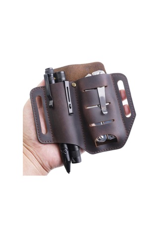 Dachuang Pu Deri Çok Satırlı Tutucu Essential Organizatör Kemeri Çantası Kalem Depolama Çantası Açık Brown