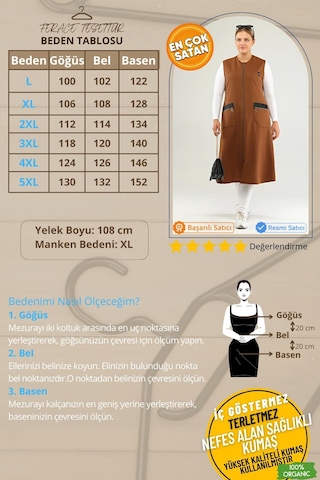 Ferace Tesettür Kadın Deri Cepli Buyuk Beden Uzun Yelek 001