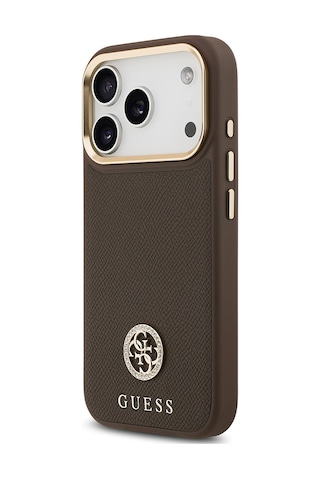 Apple Uyumlu iPhone 17 Pro Kılıf Guess Lisanslı M-safeli Grained Yazı Ve Taşlı 4g Logolu Kapak Kahverengi Kahverengi