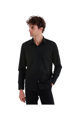 Hatemoğlu Siyah Slim Fit Düz Slim Yaka Pamuklu Uzun Kollu Spor Gömlek 24d190000047 002 Siyah