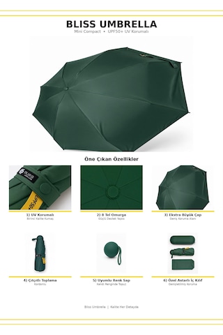 Aventus Umbrella Kapsül Şemsiye - Uv Korumalı Güneş Şemsiyesi Yeşil