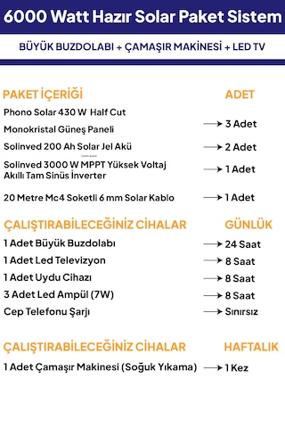 6 Kw 6000 Watt Güneş Enerjisi Hazır Solar Paket Sistem - Half Cut Güneş Panelli