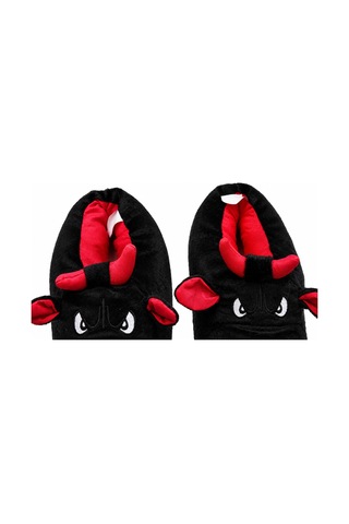 Modafocus Kızgın Boğa Figürlü Sessiz Kaydırmaz Taban Peluş Unisex Ev Pandufu Sevgili Kombin Terliği Siyah Siyah