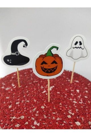 30 Adet Dekoratif Karışık Model Karton Hallowen Cadılar Bayramı Kürdanı 6,5 Cm